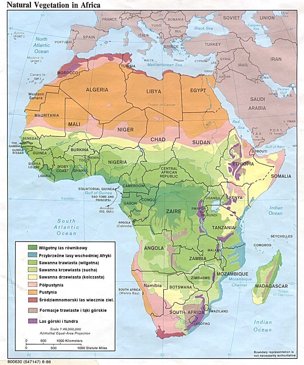 Mapa obszarów naturalnej roślinności Afryki