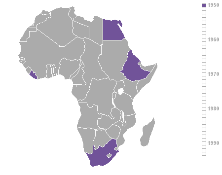 Mapa pokazuje daty odzyskania niepodległości przez kraje afrykańskie